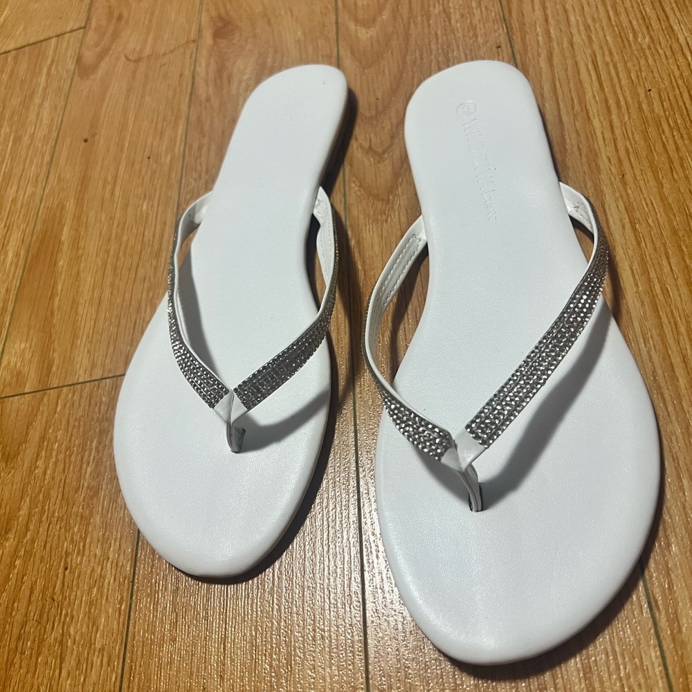 White Rhinestone Flip Flops